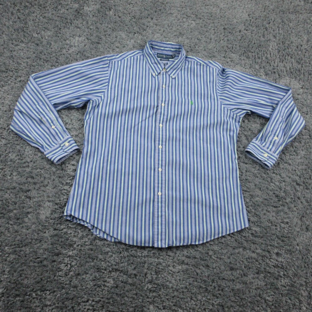 Ralph Lauren Shirt Mens Large Blue Green Striped Custom Fit Long Sleeve Casual